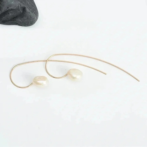2 LEFT! Pearl Threader Earrings Gold Natural Baroque - Picture 13 of 13